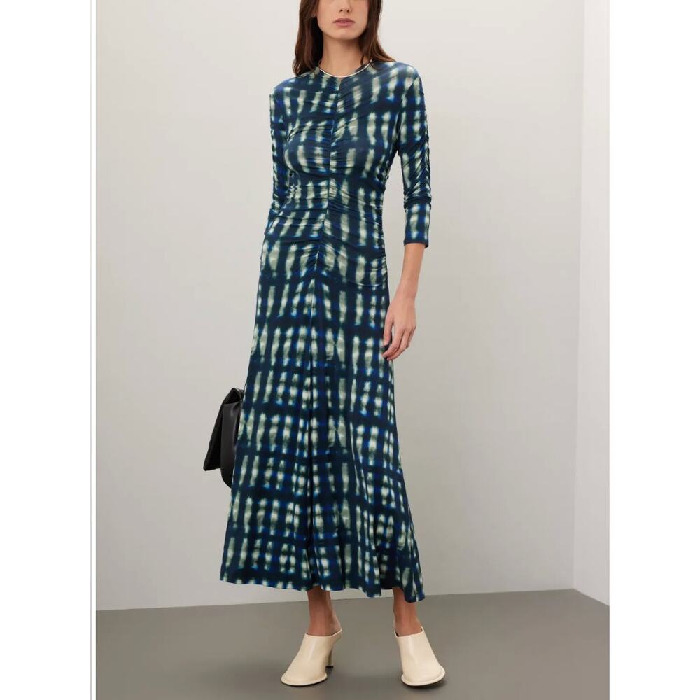 Proenza Schouler Green Ruched Midi Wrap Dress MEDIUM Jersey Career Designer $500